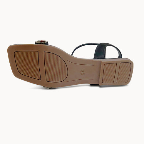 Black Fancy Ankle Strap Flat Sandal 2349 For Women